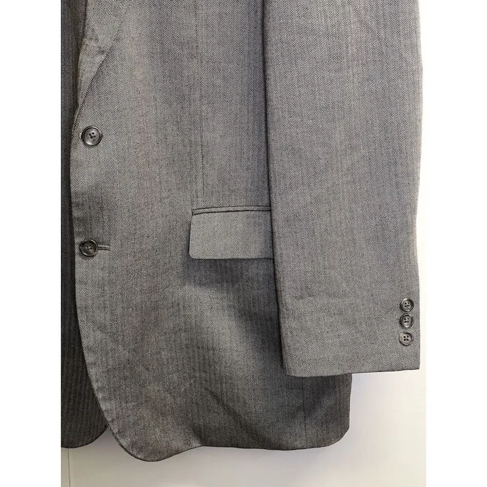 Alan Flusser Men's Blazer 44L Sport Coat Jacket Gray Herringbone Wool/Silk Blend